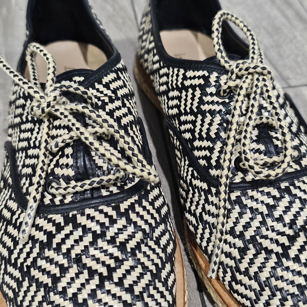 LOEFFLER RANDALL Kayla Black Woven Mesh Lace Up Espadrille Loafers 9M - Picture 5 of 8
